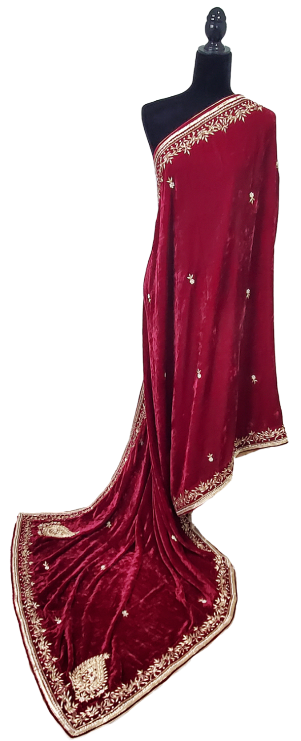 Mehroon Pure Velvet Sitara and Bead Work Done