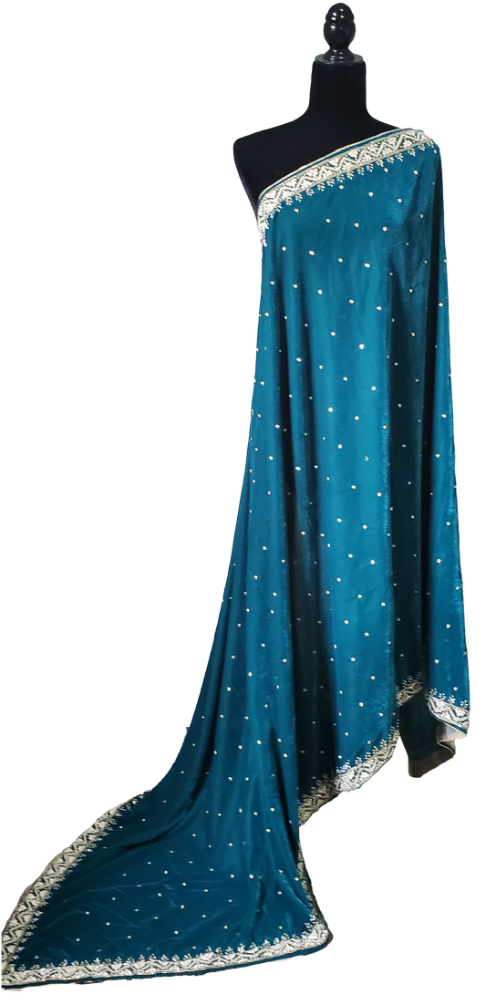 Blue Super Micro Velvet Shawl Sitara and Beadwork