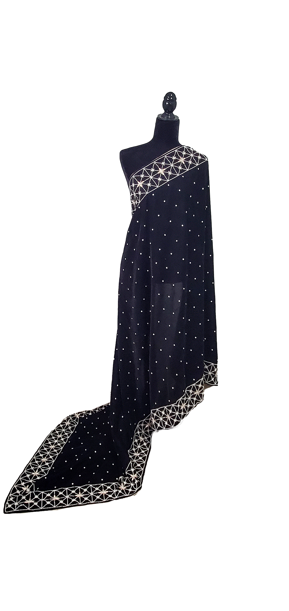 Black Micro Velvet Shawl Dabka Handmade