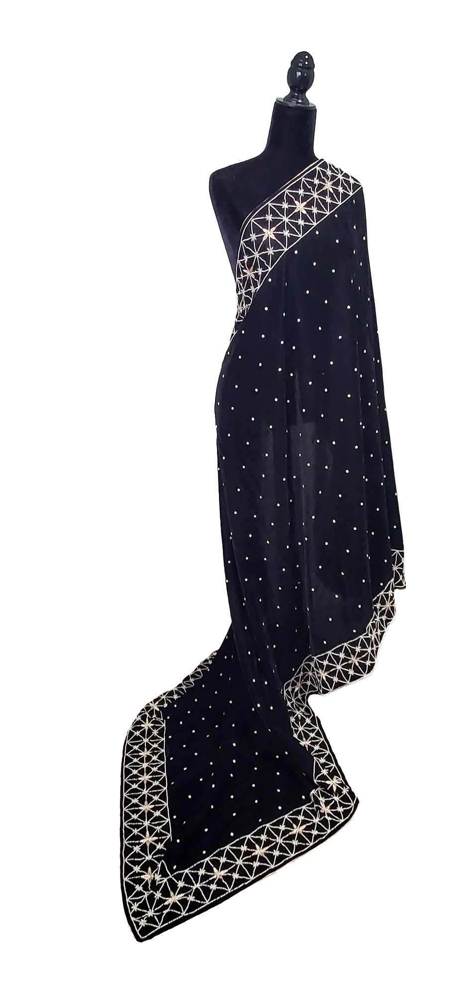 Black Micro Velvet Shawl Dabka Handmade