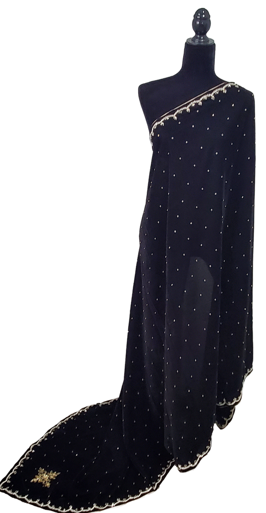 Black Micro Velvet Shawl handwork